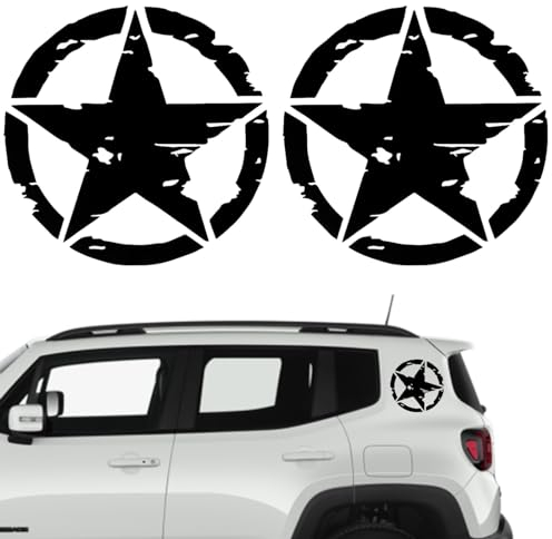 Longivia® 2 Pezzi Adesivo Stella Militare Nera – Diverse Dimensioni 25cm 20cm 15cm 10cm – Diversi colori - Adesivi per 4x4 off Road Decalcomanie per Auto Moto Fuoristrada Renegade Wrangler Panda