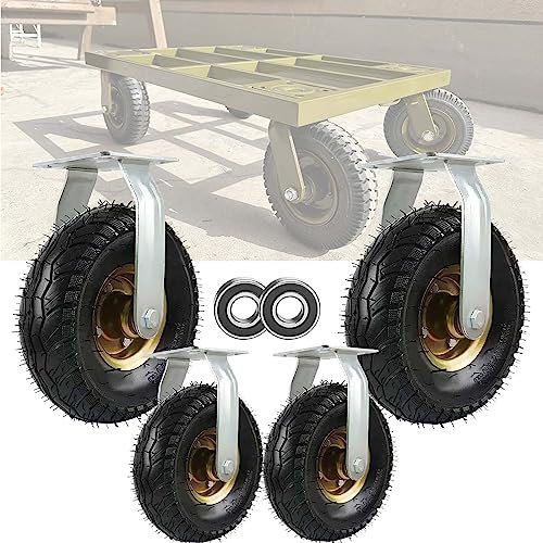 Lenkrollen Schwerlastrollen 4er Pack Luftbereifte Lenkrolle, Gummi-Lenkrolle for Trolleys, Hochelastisches Ersatzrad, Leise, 200kg Tragkraft, Mit Schrauben, Doppellager, Transportrolle(Fixed,200mm/8in
