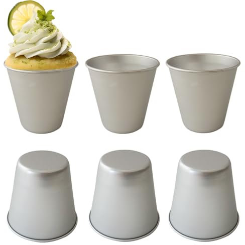 Heluok 6 moldes de aluminio para pudín, moldes individuales grandes para pudín Yorkshire, moldes de flan para tartas, magdalenas, magdalenas, Baba Au Rhum, pastel de olla (3.58 x 2.28 x 3.15 pulgadas)