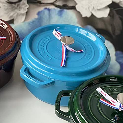 QTANZIQI Pentola in ghisa con Coperchio - Casseruola Smaltata Antiaderente Resistente al Forno - Casseruola Rotonda in ghisa - Pentole da Forno Olandesi in ghisa Smaltata con Coperchio Blu 02 24 cm