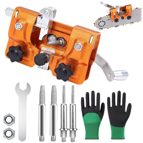 Qosigote Hand Chainsaw Chain Sharpening Jig, Chainsaw Sharpener Jig Kit, Chainsaw Sharpener for 4-22 Chain Saw, Portable Hand Cranked Chainsaw Clamp Sharpening Tool for Garden Worker (yellow small)