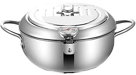 Pentola Cucinare, pentola friggitrice in Acciaio Inossidabile, Piccola Padella friggere Tempura Giapponese con Coperchio termometro, friggitrici Non rivestite Patatine Fritte Cucina, Pesce gambere