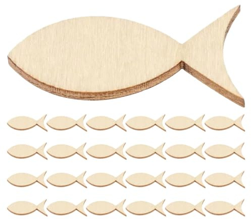 DIYEAH 50 Stücke Holz Fisch Handwerk Ausschnitte Unfinished Decor Zeichen Nautischen Kunst