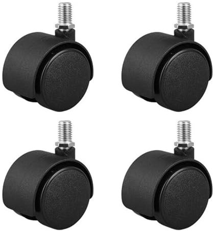 4 Stück Möbelrolle mit Gewinde,ohne Bremse,360 Grad drehbar, schwarz,Transportrollen Lenkrollen (M10,45mm)