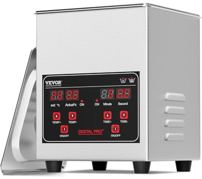 VEVOR Nettoyeur à Ultrasons Numérique 1,3 L 50 W, Bac Ultrasons 40 kHz, Appareil de Nettoyage Ultrasonique Pro avec Minuterie, Chauffage et Panier, pour Appareils Orthodontiques, Montres, Bijoux