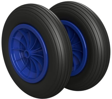 2 x Roue à air Ø 370 mm 3.50-8 palier lisse roue de brouette pneus, noir/bleu