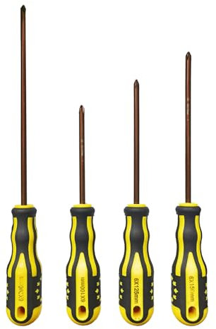 Juego de destornilladores Phillips de 4 piezas, juego de destornilladores magnéticos, mango antideslizante, tamaños incluidos: 6 x 100 mm/6 x 125 mm/6 x 150 mm/6 x 200 mm