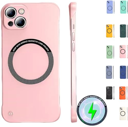 Ultra Thin Hard PC Magnetic Frameless Phone Case For iPhone, Frameless Magnetic Series Designed for iPhone 16 15 14 13 12 11 Pro Max Plus (Pink,For iPhone15Pro)