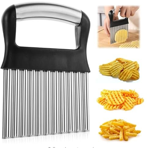 NJNNN Coupe-froissement avec Manche, Ergonomique, INOX, Hachoir ondulé français, imperméabilisant, Couteau à légumes, for Pommes de Terre, Carottes, Chips et Fruits, 14 cm(Black)