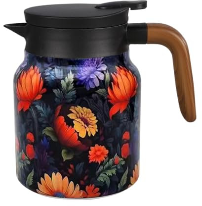 Tee Thermoskanne, 800ml, Teekanne mit Blumenmuster, Kaffeekanne Thermo aus Edelstahl 316 mit Abnehmbarem Teesieb und Deckel für Tee, Kaffee, Heißgetränke