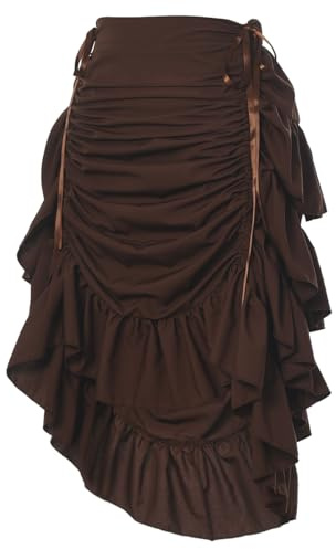 GRACEART Kvinnor viktoriansk steampunk-kjol justerbar volang gotisk vintage kjol halloween outfit medeltida vampyrdräkt, Fyrvägs stretch (brun), XXL
