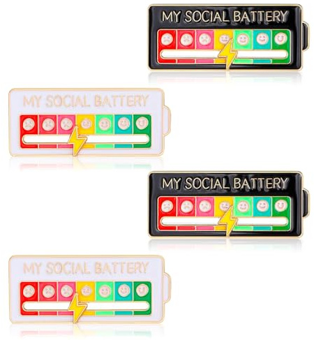 My Social Battery Pin, 4 Stück Lustige Broschen für Soziale Stimmung, Verstellbare Pins Anstecker mit 7 Emotionen, Stilvolle Sozial Batterie Pins Broschen Anstecknadeln Geeignet für Männer und Frauen