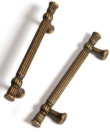 BEILEIOU Antike Messing Schrankgriffe– 96mm Lochabstand Klassische Vintage Schubladengriffe, für Küchenschränke Bad Schränke & Möbelgriffe Griffe Zinklegierung (2, Antike Messing, 96mm)