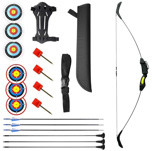 MOYJ Recurve Bow and Arrow Kit Adjustable 13/15/18LBS Sucker Fiberglass Arrow Youth Bow Set Beginner Shooting Archery Bows Complete Set (Black)