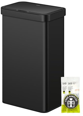 EKO 80L Sensor Mülleimer, großer Abfalleimer mit automatischer Deckelöffnung, Soft-Close-Deckel, fingerabdruckfreier Edelstahl, Beutelhalterung, elektrischer Mülleimer mit Stay-Open-Funktion, Schwarz