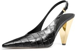 Michael Kors Women's Electra Sling Pump, Black/Croc Embossed Leather, 8