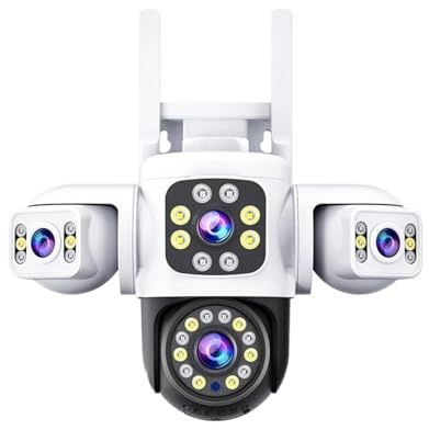 VEKELETE Telecamera IP Wi-Fi Impermeabile for Esterni HD 12MP 4K a 3 obiettivi con Visione Notturna, monitoraggio Mobile, interfono bidirezionale, Telecamera PTZ(E/U,Camera 128GB)