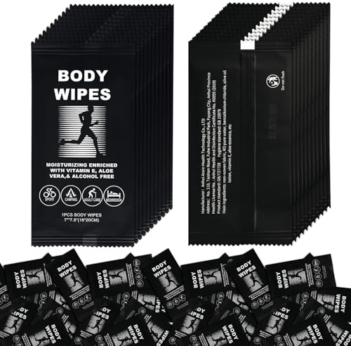 Body Wipes for Women Men Individually Wrapped, Bath Wipes for Adults No Rinse Personal Cleansing,Bulk Deodorant for Homeless Camping (black, pack of 50)