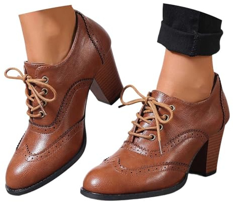 Escarpins Oktoberfest Femme Oxford Brogué Chaussures Traditionnel Oktoberfest Talon Bloc Moyen 4cm - Bout Rond - Style Vintage Élégant Lacets Avant - Confortable pour Mariage & Fête