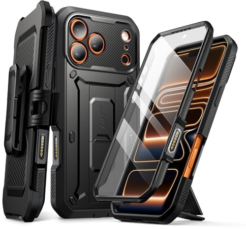 SUPCASE für iPhone 17 Pro Max Hülle 6.9” mit Kamerasteuerungstaste Outdoor Handyhülle 360 Grad Case Bumper Schutzhülle Cover [UBeetle Pro] mit Displayschutz, Ständer und Gürtelclip 2025 (Schwarz)