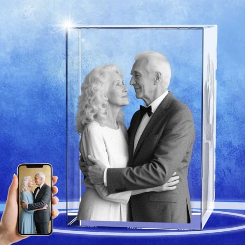 TheCryve Personalized 3D Crystal Photo, Customized Laser Engraved Glass Picture Frame, Great Anniversary, Birthday, Memorial, Mothers Day Gifts for Women, Men, Dad, Mom (Portrait, Small)