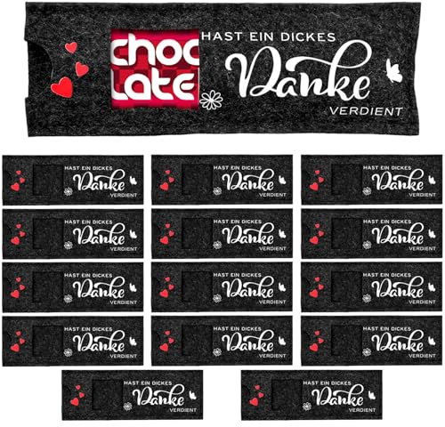 LTHERMELK Dankeschön Geschenke -15er Set Geschenkbeutel aus Filz für Danke Chocolate - kleine Abschiesgeschenke für Kollegen (15x20cm), Öko-Weihnachtsgeschenkbeutel für Pralinen & Baregel