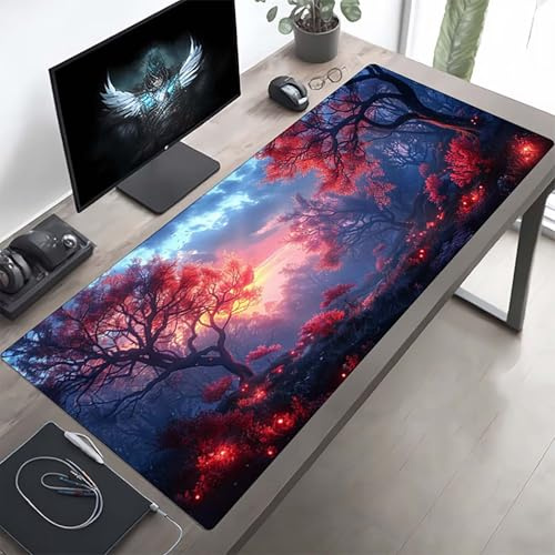 Gaming Mauspad 1200x600x3 mm Gaming Mousepad XXL Rosa Blume Mauspad Schreibtischauflage, Genähte Kanten Mausmat, rutschfeste Gummibasis, Schreibtisch Schutz für Home Büro, Geschenke PjY4938 J-0
