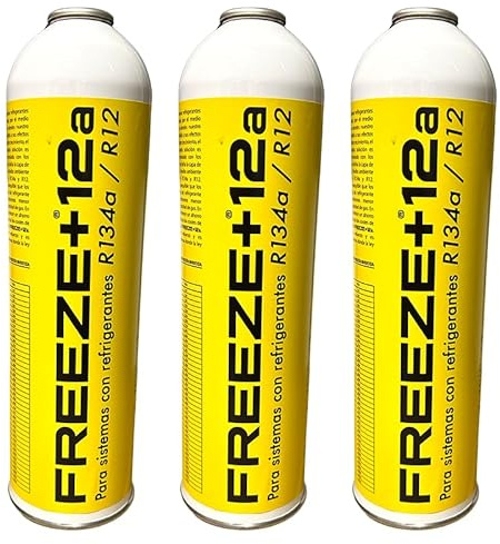 All4sale - PACK 3 Envases FREEZE +12A Gas Refrigerante Orgánico Ecológico, compatible con R134a/R12, 420g cada envase, Envase desechable 1000ml para sistemas de aire acondicionado de automóviles