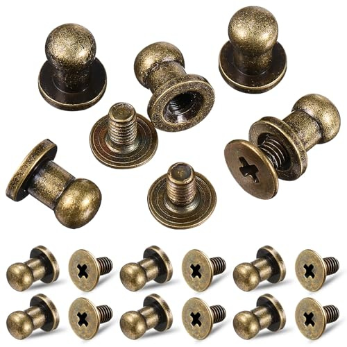 DIKACA 30 Pezzi Viti per Rivetti in Bronzo Metallici per Cuoio Bordi Lisci Viti per Lavori Artigianali su Cinture Borse Scarpe e Jeans Facili da Fissare Cacciavite Standard