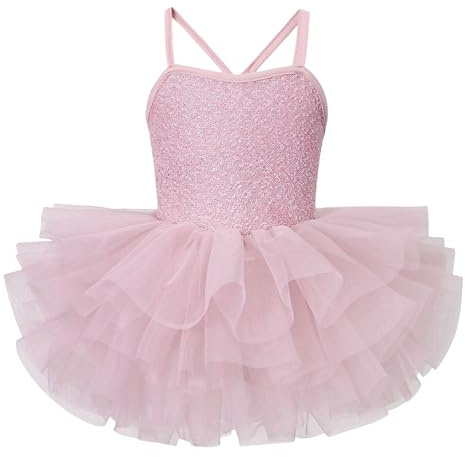 FEOYA Tutu Balletto per Bambina 1-7 Anni, Body Danza con Paillettes Scintillanti, Vestito Ballerina in Tulle per Danza e Spettacoli