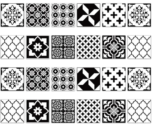 24 Pezzi Adesivi per Piastrelle, Mattonelle Adesive Cucina in PVC 15x15cm, Piastrelle Adesive Bagno Impermeabile, Adesivi Murali per Fai da Te, Camera da Letto, Ufficio, Mobili