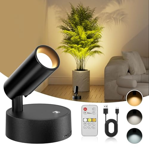 Bonsery Kabellose Spotlight mit Touch Fernbedienung, 5500mAh Akku Aufladbar Wandstrahler Innen mit 3 Farben Dimmbar, Wandleuchte Wandspot Akku mit Timing für Bilderbeleuchtung Pflanzenbeleuchtung