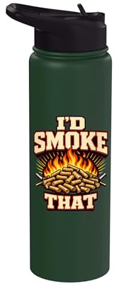 Wood Pellet Smoker BBQ Pitmaster Grill Flames Stainless Steel Insulated Water Bottle