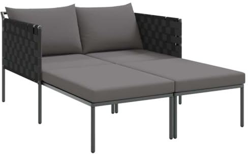 Tmriohed Sonnenliege für 2 Personen, Gartenliege aus pulverbeschichtetem Stahl in Anthrazit, Outdoor-Doppelliege mit Kissen für Terrasse und Garten, 153 x 115 x 69,5 cm, 200 kg Belastbarkeit