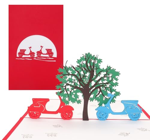 3D Pop Up Karte Motorroller in Love - Klappkarte Motorroller - Reisegutschein, Hochzeitskarte, Hochzeitseinladung, Einladungskarte 3D, Geschenkgutschein Führerschein