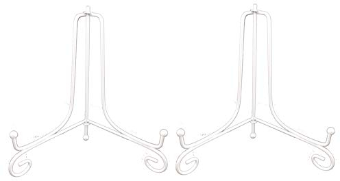 Tincogo Metal Plate Stands for Display - 8-Inch Adjustable Easel Holders for Decorative Plates, Picture Frames and Cookbooks - White (2-Pack)