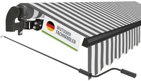 empasa manuelle Gelenkarmmarkise Markise Start | Sonnenmarkise Sonnenschutz Alu / Polyester komplett vormontiert, Farbe:weiß/anthrazit gestreift, Größe:300 x 250 cm