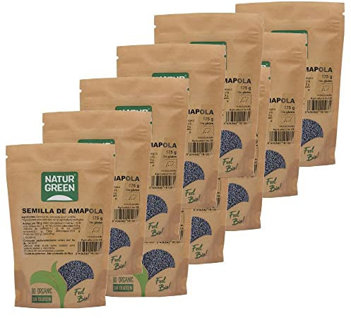 NaturGreen - Semillas de Amapola Azul, Amapola Ecológica, Ricas en Fibra y Ácidos Grasos Saludables, Omega 3, Omega 6, Sin Gluten - Pack 12 x 175 g