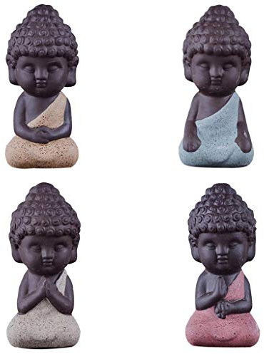Tubayia Set of 4 mini Buddha statue monk figures, tea ceremony decoration.