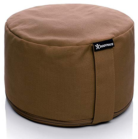 BODYMATE Cojín de Yoga Redondo extraalto | 31 cm diámetro 20 cm Alto | Relleno de cáscaras de Trigo sarraceno | Funda extragruesa y Lavable en Lavadora de algodón 100% | Cojín de meditación