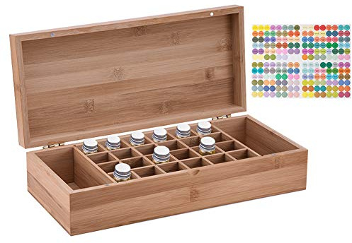 RoseFlower Bambus Ätherisches Öl Organisator Behälter Duftöle Display Ständer, 26 Löcher Aufbewahrungsboxen Raumdüftezubehör Koffer für Nagellack, Duftöle, Kosmetik, Duftöldiffusoren und Lippenstift