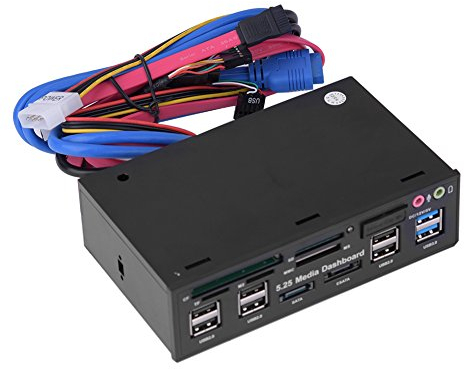 Lazmin Medien-Dashboard, 5,25-Zoll-Multifunktions-Medien-Dashboard-Vorderseite, USB3.0/2.0-Hub-eSATA-SATA-Audio-Multi-Kartenleser, kompatibel für 2000 / XP/Vista / / 8