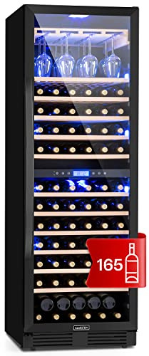 Klarstein Built-In Wine Cooler Fridge, Dual Zone Wine Fridge with Glass Door, 425L Slimline Drinks for Beer & Chiller Bottle for Home Pub, Indoor/Outdoor Bar 165 Bottles