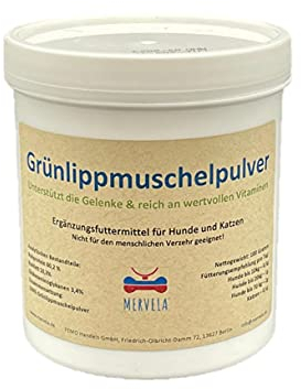 MERVELA Grünlippmuschelpulver | 100 Gramm | Gelenkpulver Vollfettqualität | Unterstützt Gelenke & Gelenkfunktion | Naturprodukt für jedes Alter | Grünlippmuschel Hund & Katze mit hoher Akzeptanz