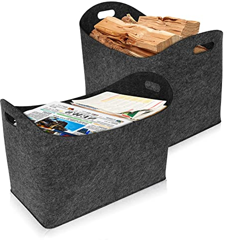 LZQ Lot de 2 Sacs en Feutre XXL Avec Poignée Renforcée - Panier à Bois de Cheminée, Shopper Extra Épais pour Courses, Journaux (2