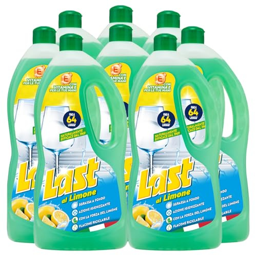 8x Last Detersivo Piatti Liquido al Limone Sgrassante Sporco e Incrostazioni con Vitamina E Formato da 950ml - 512 Lavaggi