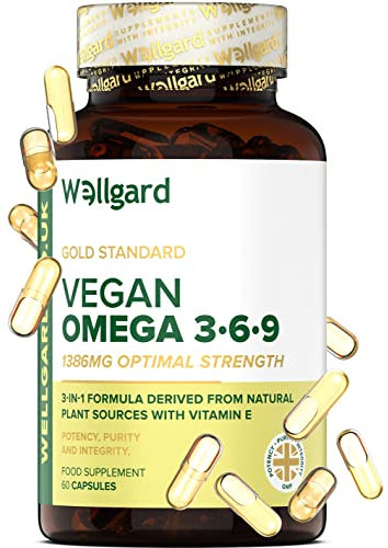 Vegan Omega 3 6 9 Capsules by Wellgard - High Strength 1386mg Flaxseed Oil Capsules with Alpha Linolenic Acid (ALA), Linoleic Acid (LA), Vitamin E