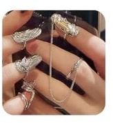 Xerling Juego de 4 anillos de punta de dedo de cristal plateado punk para mujer, anillos góticos para punta de uñas para adolescentes y niñas, anillos de cubierta protectora para disfraz de Halloween