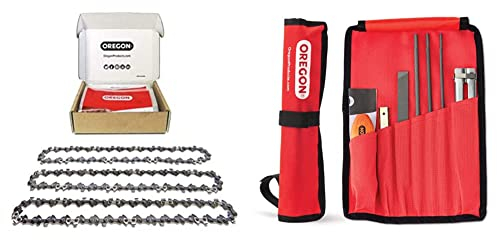 Oregon 3-Pack Chainsaw Chain for 14-Inch (35 cm) Bar and Universal Sharpening Kit -50 Drive Links, Low-Kickback Chain fits Several Stihl Models (91P050X3)