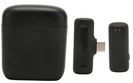 Microfono Lavalier Wireless, Microfono Lavalier con Interfaccia di Tipo C con Custodia di Ricarica, Mini Microfono Lavalier per Esterni con Cancellazione Attiva del Rumore Live